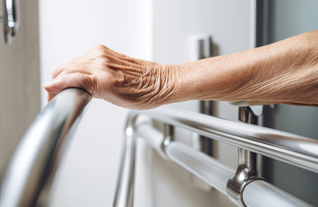 Femme âgée tenant une barre d'appui pour salle de bain