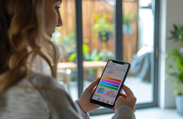 Femme qui manipule une application de gestion d'énergie