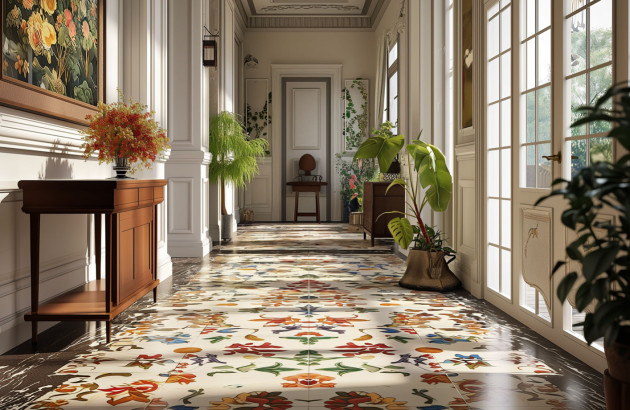 Hall avec carrelage baroque coloré