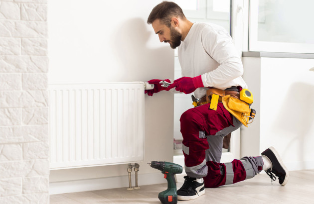 Jeune homme procédant à l'entretien du radiateur