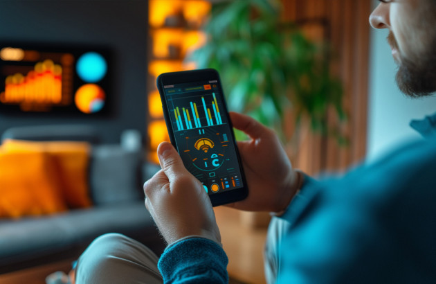 Homme qui consulte son bilan énergétique sur l'application