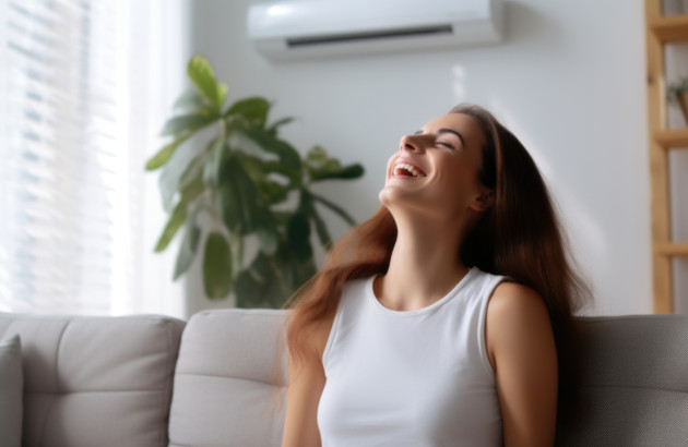 Jeune femme satisfaite de l'efficacité de sa climatisation