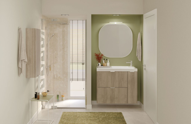 Meuble de salle de bains avec bois clair