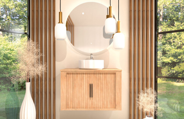 Meuble de salle de bains avec bois clair