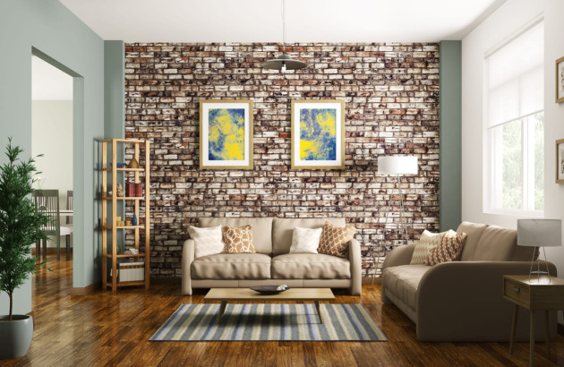 Mur d'accent en brique dans un salon