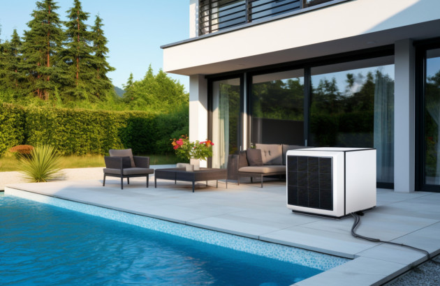PAC moderne qui sert à chauffer une piscine