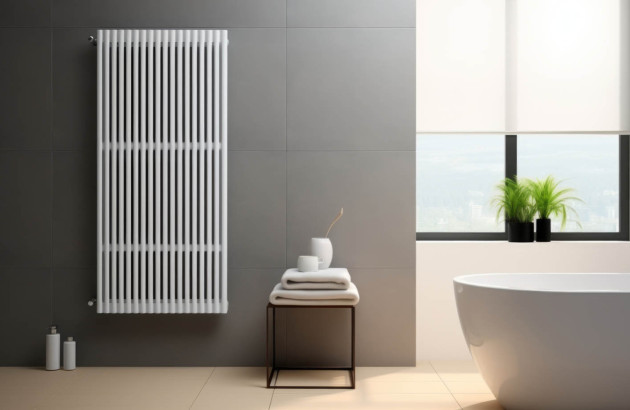 Radiateur vertical dans une salle de bains moderne
