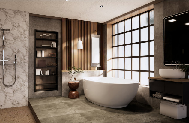 Salle de bains moderne avec niches encastrées