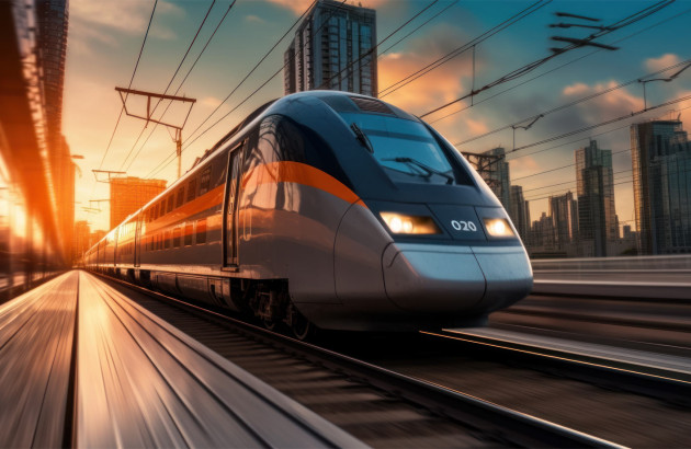 Train traversant une grande ville