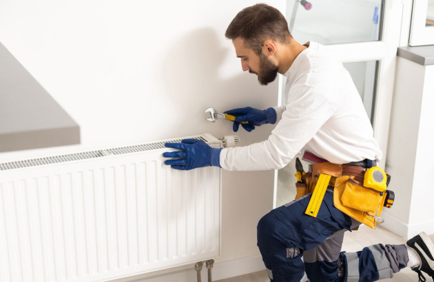Un technicien desserre vis pour libérer l'air bloqué d'un radiateur