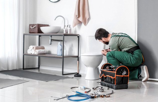 Particulier qui installe un WC à poser dans sa salle de bains
