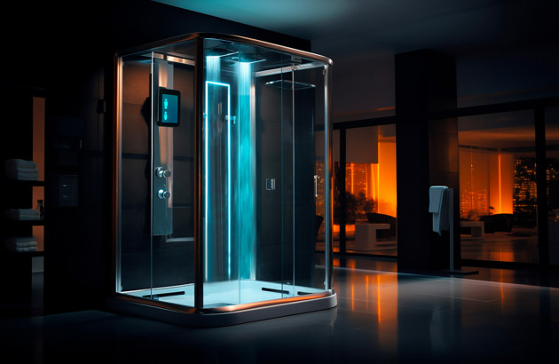 Un exemple d'une douche du futur dans une salle de bains en 2050