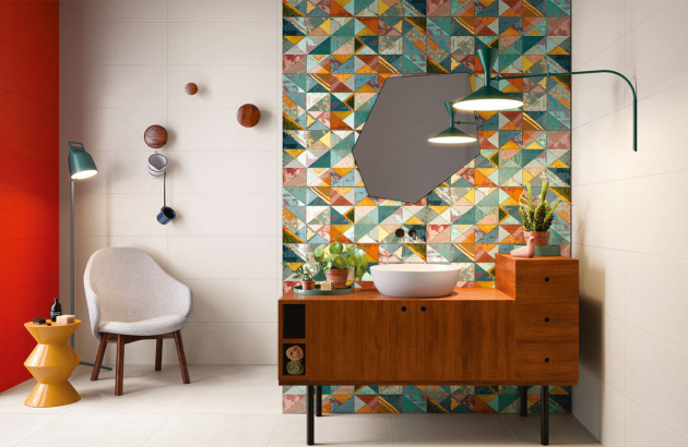 carrelage mural style patchwork aux couleurs vives