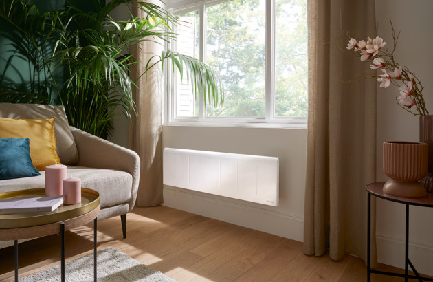 Salon avec des éléments décoratifs comme des plantes avec un radiateur placé sous la fenêtre