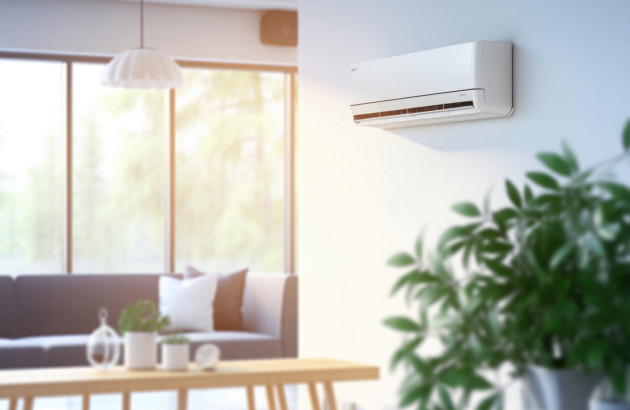 Salon avec système de climatisation mural
