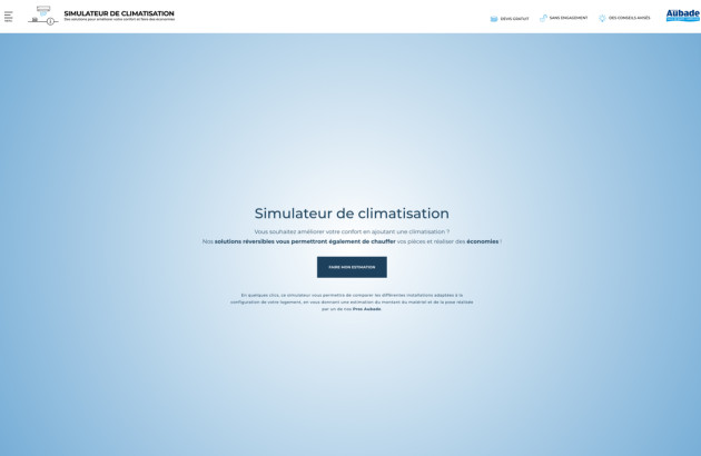 Interface simulateur de climatisation Espace Aubade pour estimer une installation réversible et optimiser sa consommation énergétique