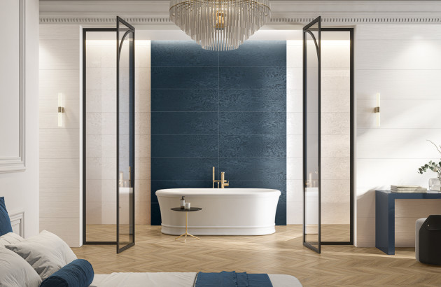 Inspiration salle de bains haut de gamme avec carrelage mural effet matière