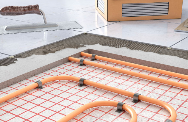 Plancher chauffant situé sous du carrelage fin