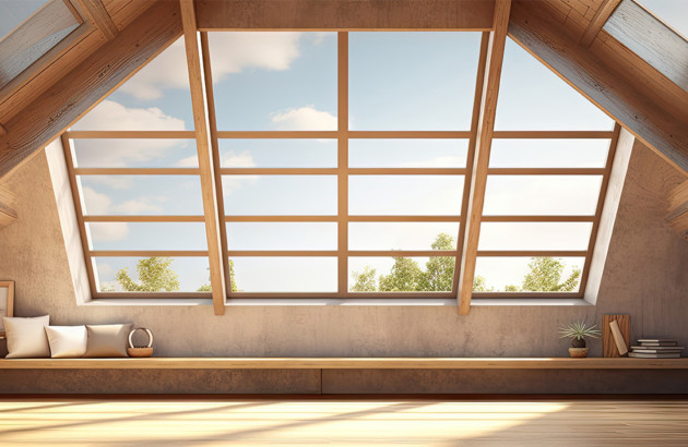 Grande fenêtre inclinée qui laisse passer la lumière du soleil