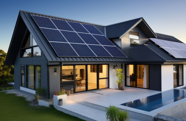 Maison équipée avec des panneaux solaires