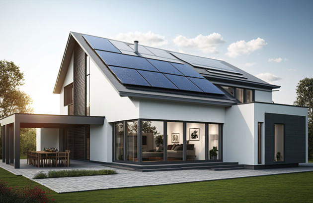 Maison moderne avec des panneaux solaires