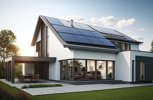 Maison moderne équipée de panneaux solaires