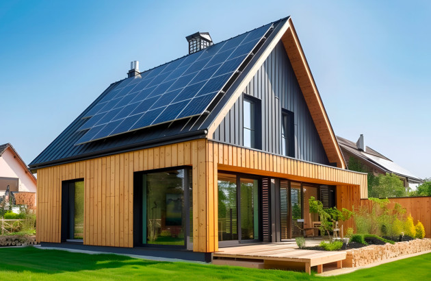 Maison passive faite avec des panneaux de bois