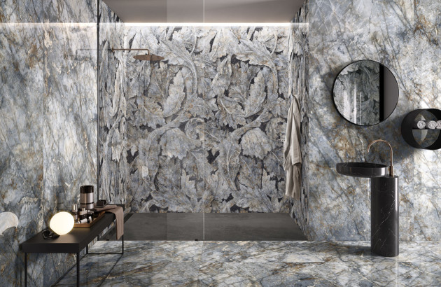 Salle de bains avec du carrelage marbre gris