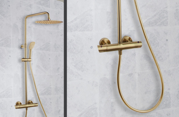 Colonne de douche laiton or brossé