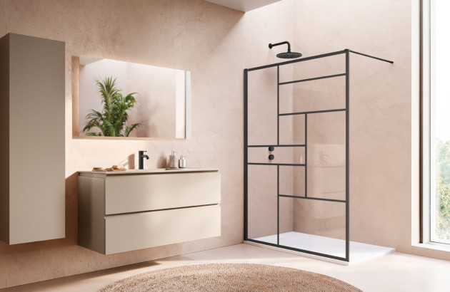 Paroi de douche avec cadre noir au style atelier