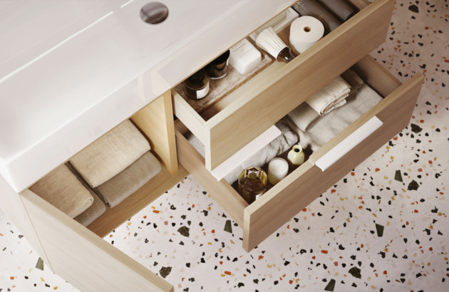 Meuble sous lavabo avec des tiroirs permettant du rangement