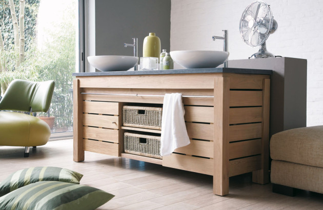 Meuble de salle de bains double vasque en bois