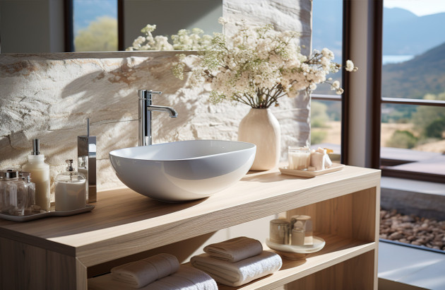 Meuble vasque dans une salle de bains moderne et bien éclairée