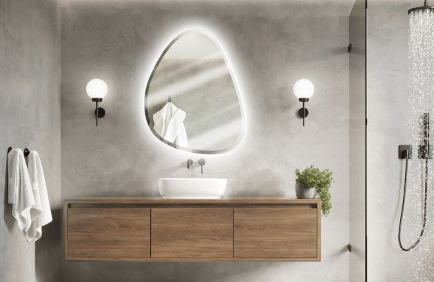 Miroir anti buée en forme de goutte et rétroéclairé