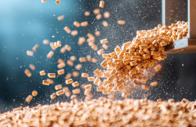 Granulés de bois qui sont versés pour former un tas après production