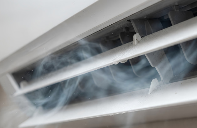 Air froid diffusé par un climatiseur mural en fonctionnement.