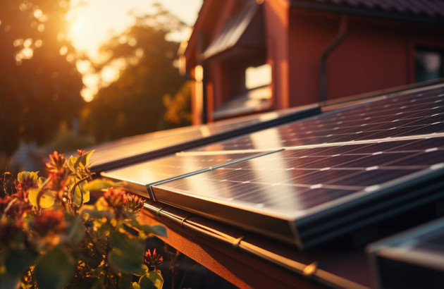 Panneau solaire avec coucher de soleil