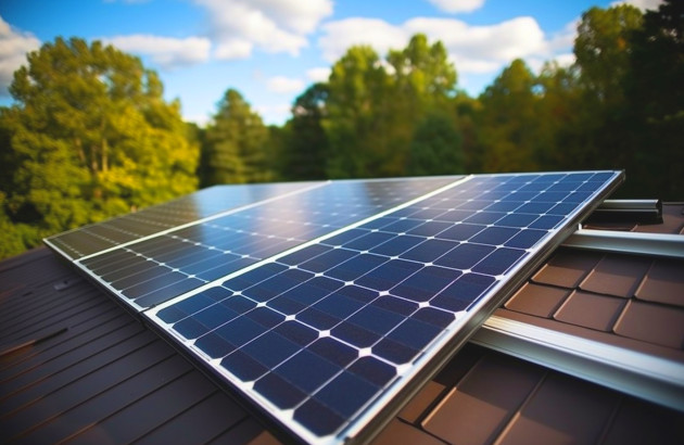 Panneau solaire installé sur un rail sur un toit