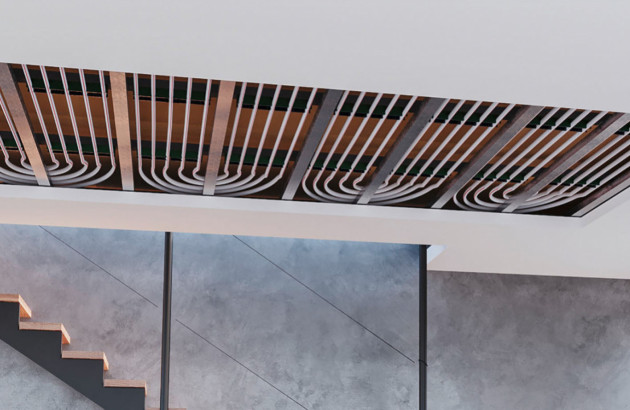 Plafond équipé de panneaux chauffants