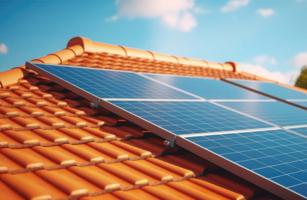Panneaux photovoltaïques installés sur un toit en tuile
