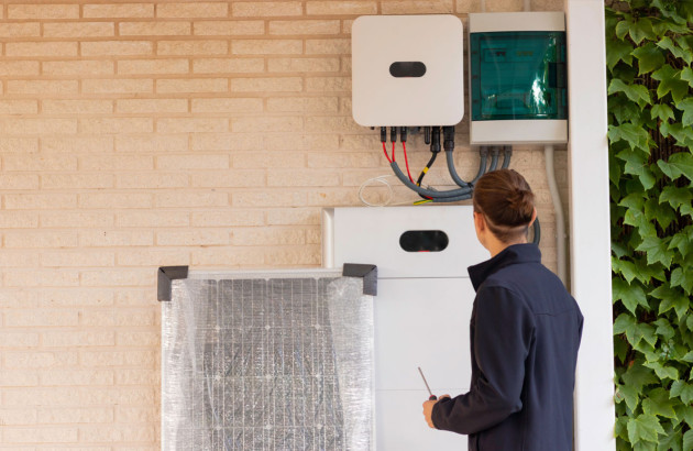 Personne devant un routeur solaire