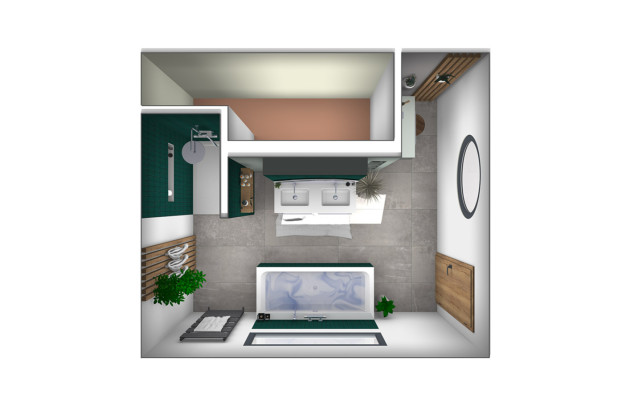 Plan 2D d'une salle de bains nature chic