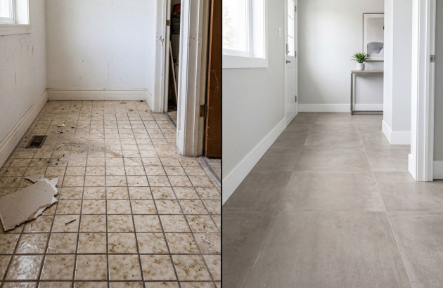 Avant / après : transformation d’un sol grâce au carrelage grand format