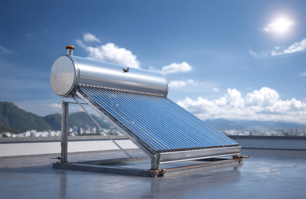 Panneau solaire thermique sur un toit plat de batiment