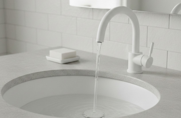 Lavabo avec robinet bec de canard blanc