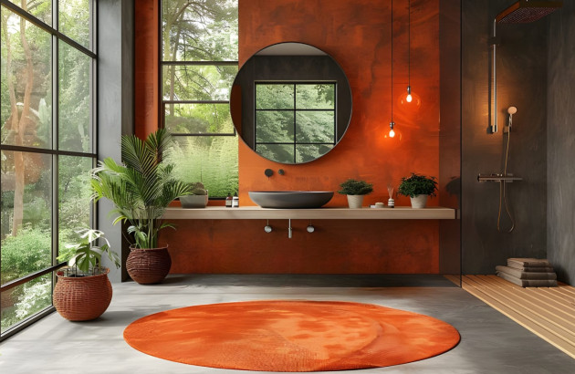 Salle de bains moderne avec des touches couleur terracotta