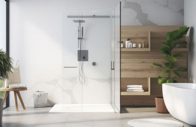 Salle de bains minimaliste équipée d'une douche à l'italienne