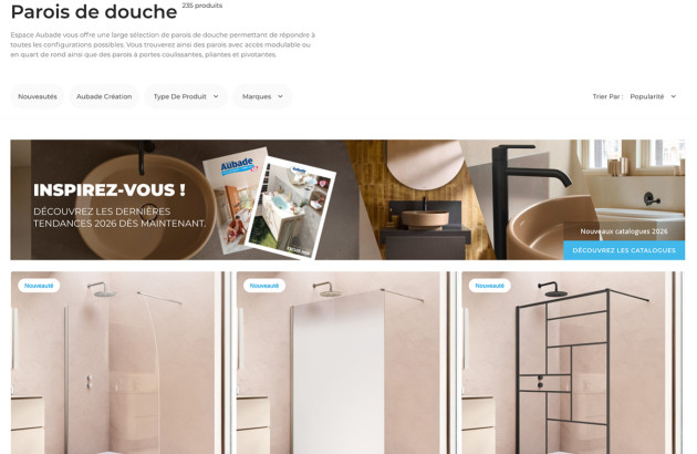 Sélection de parois de douche sur le site espace-aubade.fr