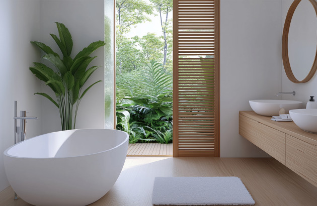 salle de bains ouverte sur l'extérieur tropical