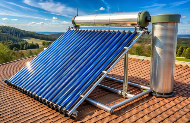 Installation de panneau solaire thermique sur un toit de maison dans la campagne